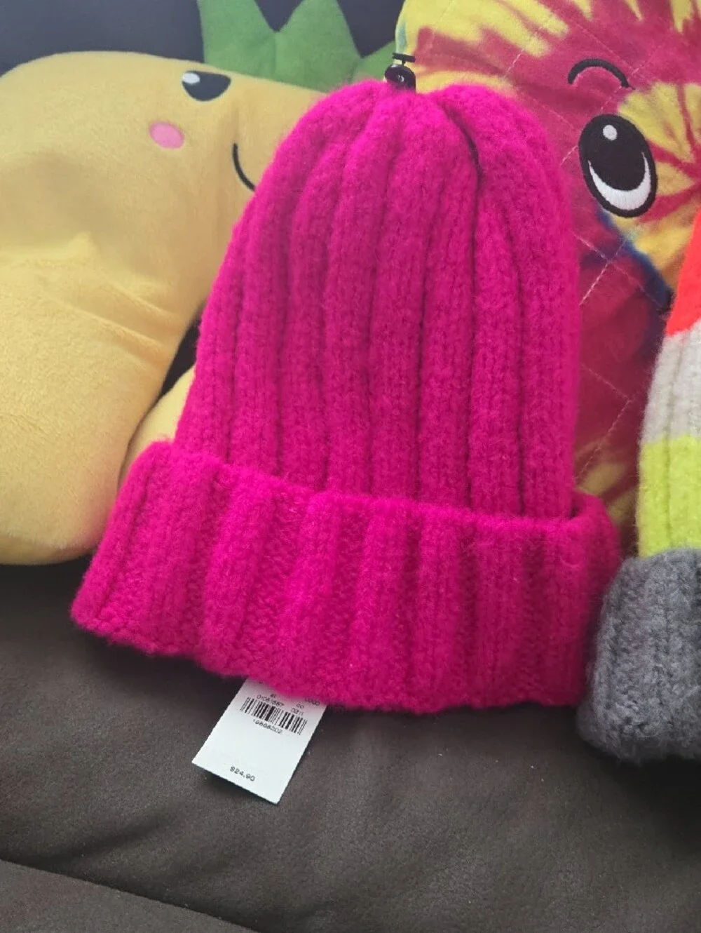 Express Women's Hot Pink Knit Beanie & Multicolor Stripe Beanie Set